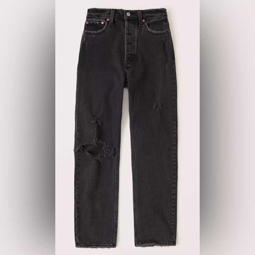 Abercrombie & Fitch Women Black High Rise Dad Jeans Size 28 (6) X Short